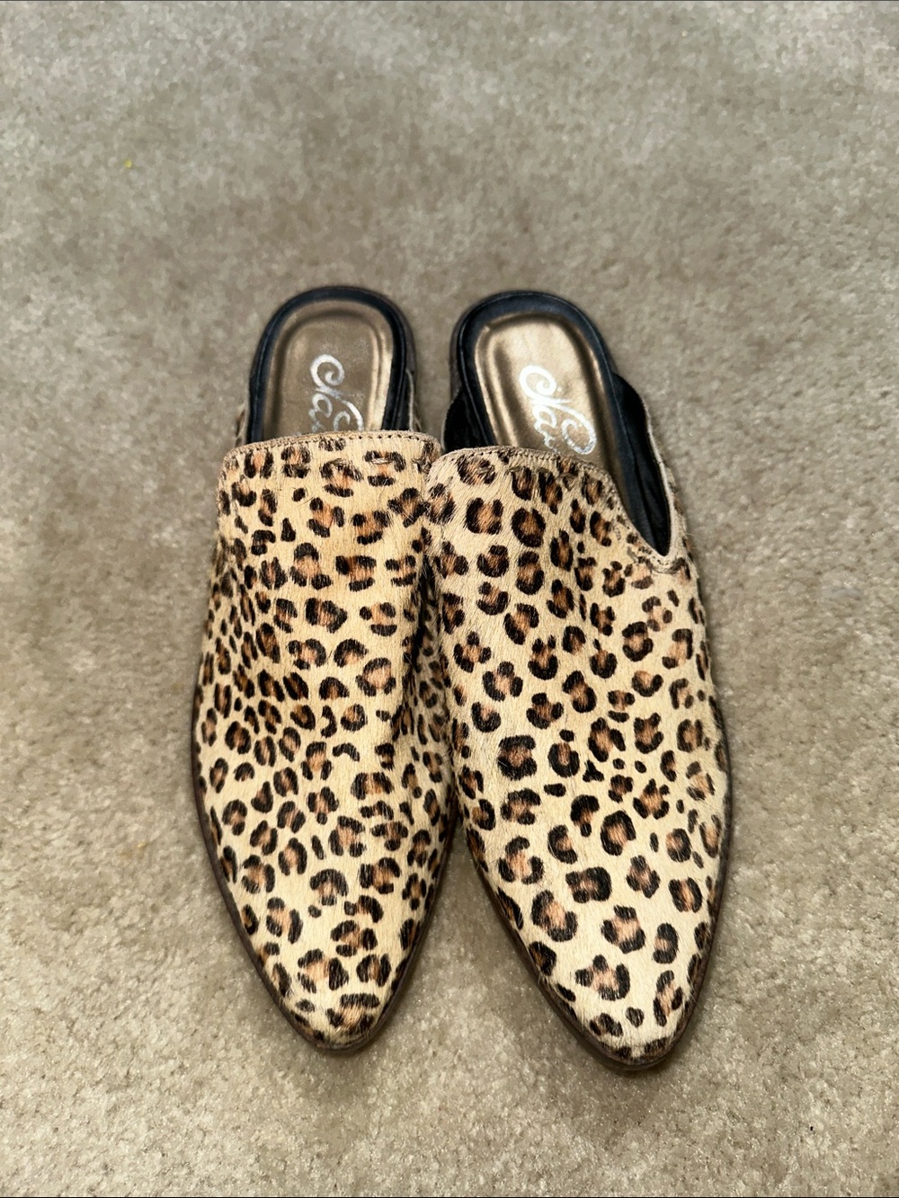 naughty monkey Leopard-Print Pointed Mules in Tan and Black